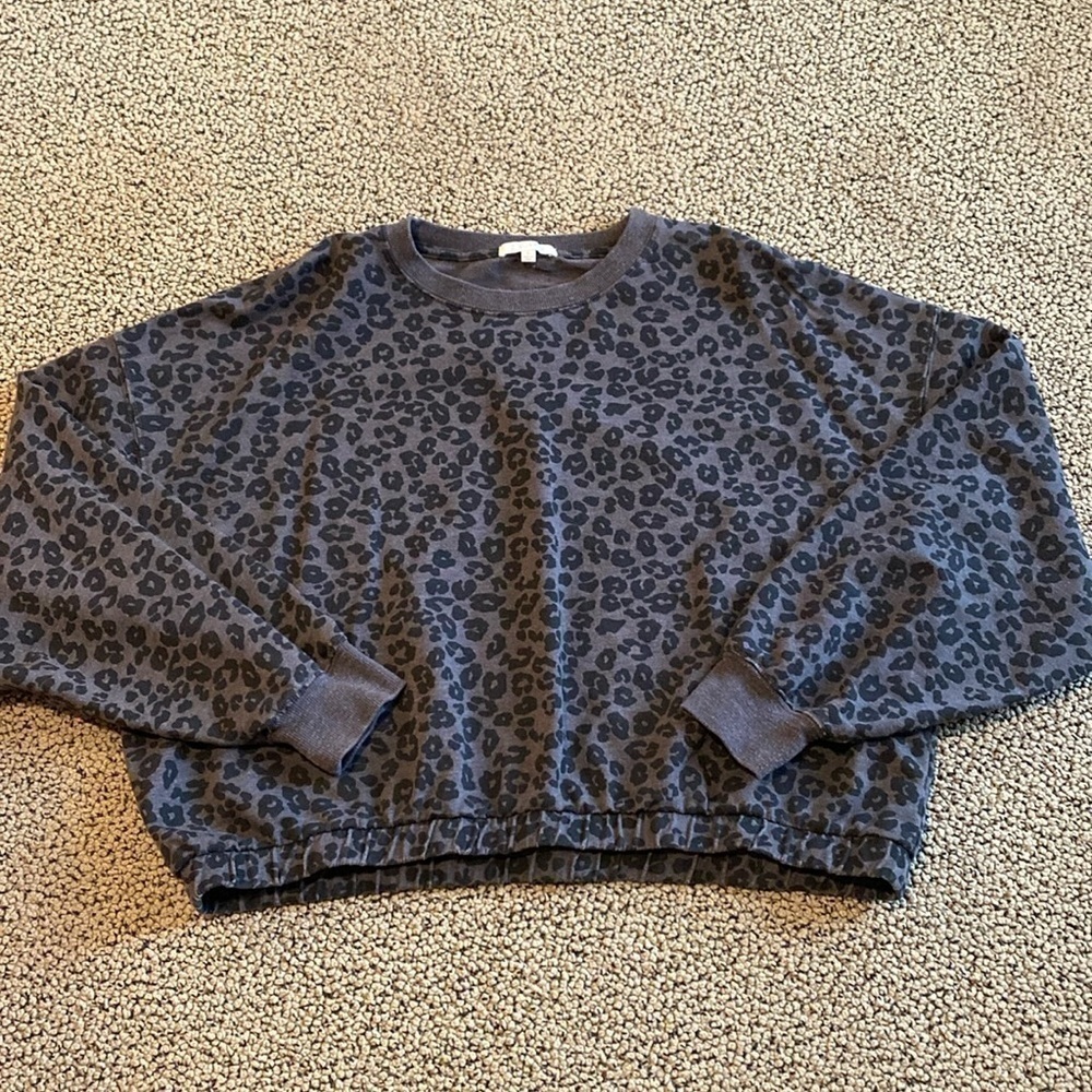 Z Supply Black & Gray Leopard Print Crop Top Size Small in EUC